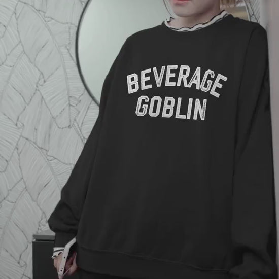 Beverage Goblin Varsity Sweatshirt * Holiday Birthday Gift Idea for Her * Oversized Graphic Trendy Sweatshirt * Gamer Gift Coffee Wine Lover