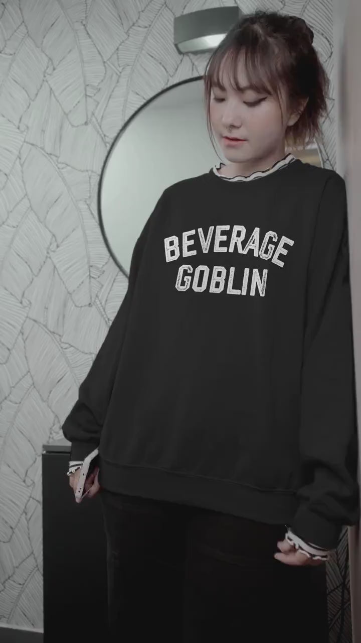 Beverage Goblin Varsity Sweatshirt * Holiday Birthday Gift Idea for Her * Oversized Graphic Trendy Sweatshirt * Gamer Gift Coffee Wine Lover