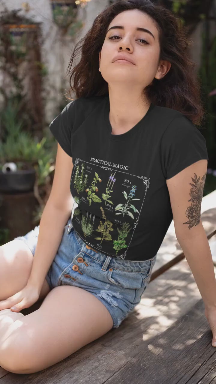 Practical Magic Flower Herb Chart Tee Shirt Tshirt * Owens Sisters Apothecary * Salt Lavender Rosemary * Witchy Mystical Botanical