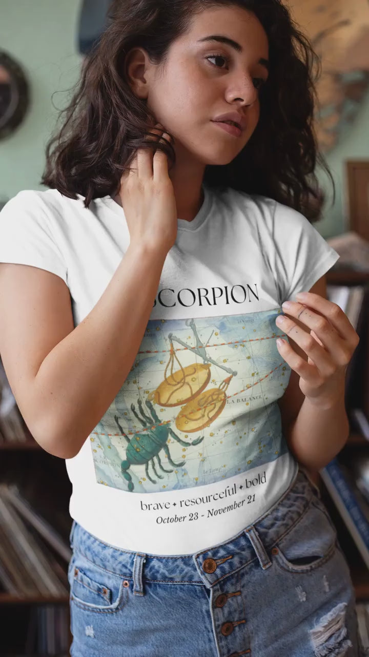 Scorpio French Zodiac Constellation Astrology Horoscope Tee Shirt * Scorpio Birthday Birth Date Shirt * Water Sign * Light Dark Academia