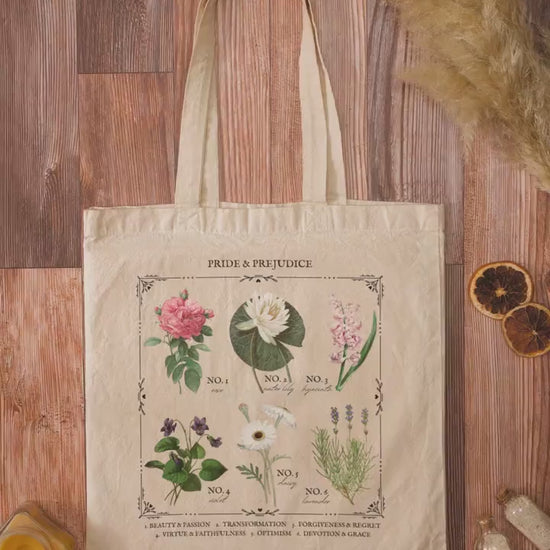 Jane Austen Pride and Prejudice flower chart tote book bag * Poetry Literature Bookish Merch Lover Christmas Gift Ideas mr darcy pemberley