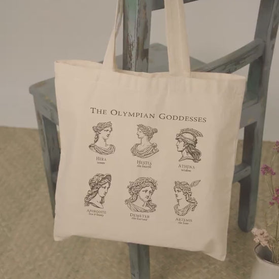 The Goddesses Greek mythology Classic Literature tote bag * athena aphrodite demeter artemis * homer Illiad muses fates dark light academia