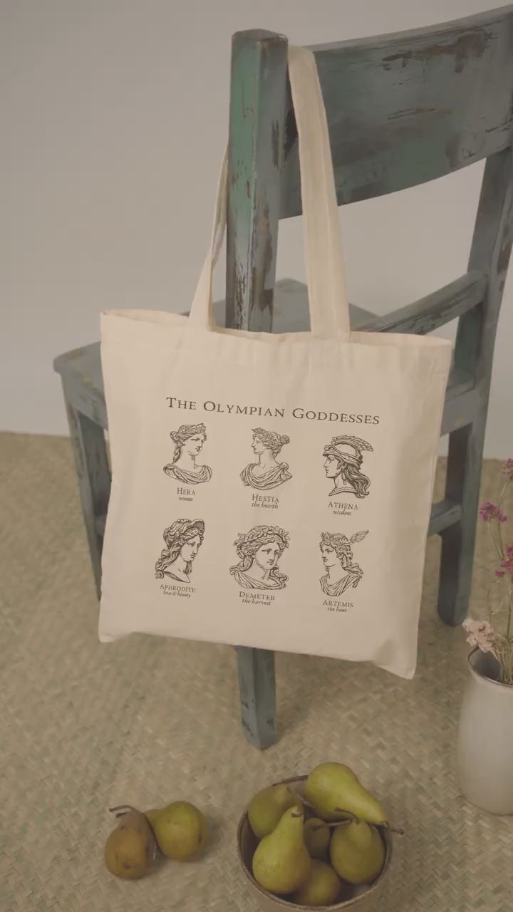 The Goddesses Greek mythology Classic Literature tote bag * athena aphrodite demeter artemis * homer Illiad muses fates dark light academia