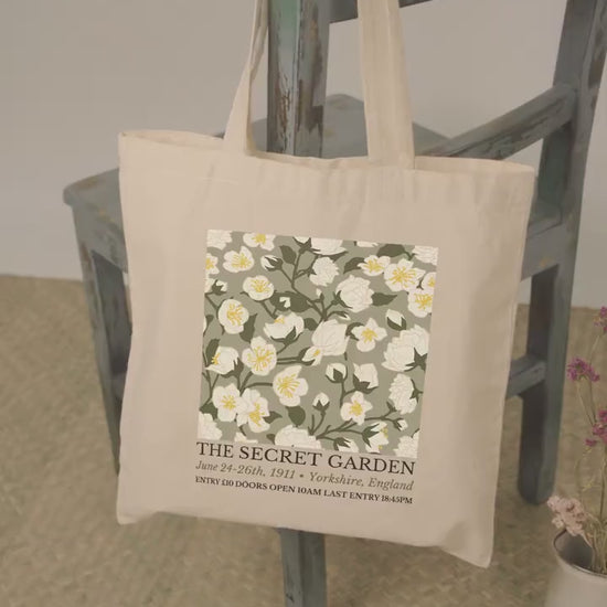 The Secret Garden Flower Market Show Tote Book Bag * Dark Cottagecore Light Academia Fairycore Goblincore * Botanical Herbology Flower Print