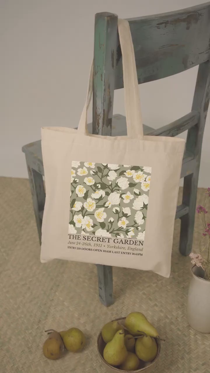 The Secret Garden Flower Market Show Tote Book Bag * Dark Cottagecore Light Academia Fairycore Goblincore * Botanical Herbology Flower Print