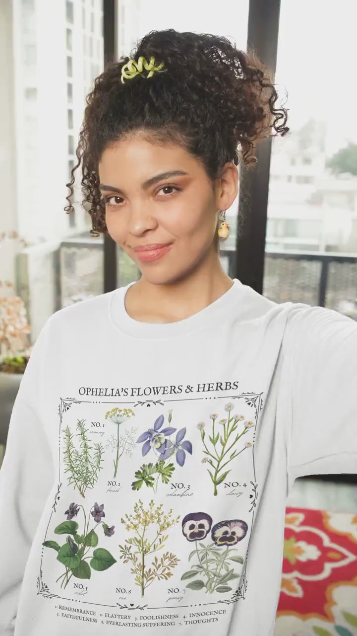 Shakespeare Hamlet Ophelia Literary Flower Chart Herbology Floral Sweatshirt Bookish Bookworm Gift Poet Literature Shirt Dark Academia Shirt