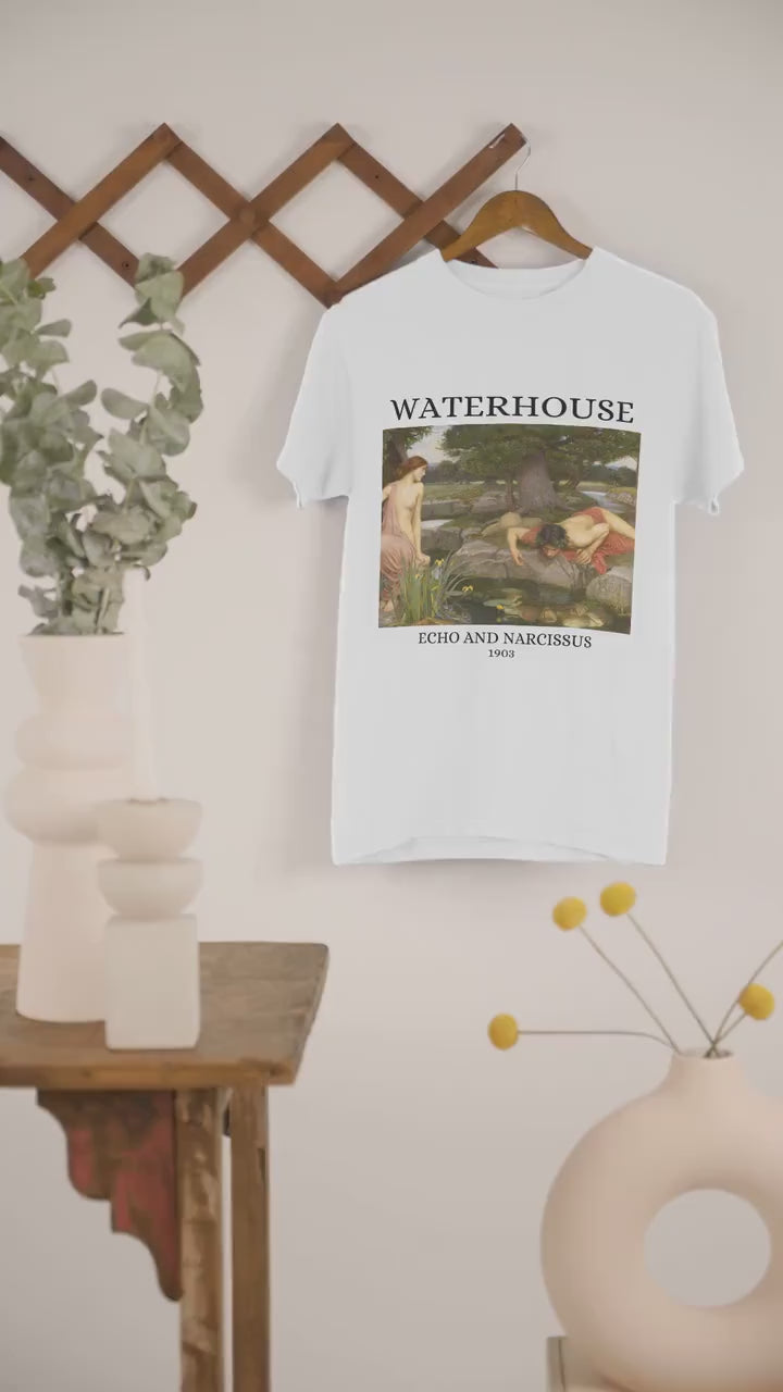 John William Waterhouse Echo Narcissus Greek Classics Light Dark Academia Art History Tee Shirt Aesthetic Famous Painter Paintings Museum