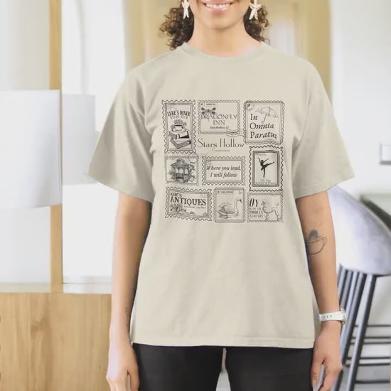 Stars Hollow Stamp Collection Tee Shirt Tshirt * Luke's Diner Dragonfly Inn In Omnia Paratus Postcard Book Lover Fandom Merch Bookish Gift