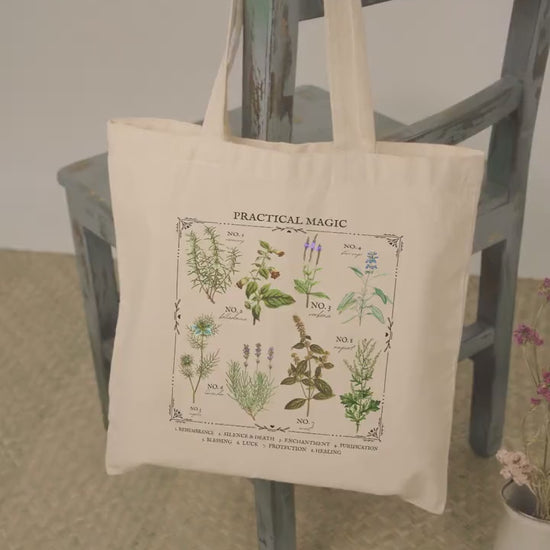 Practical Magic Flower Herb Chart Botanical Wild Flower Tote Bag * Owens Sisters Apothecary * Salt Lavender Rosemary * Midnight Margaritas