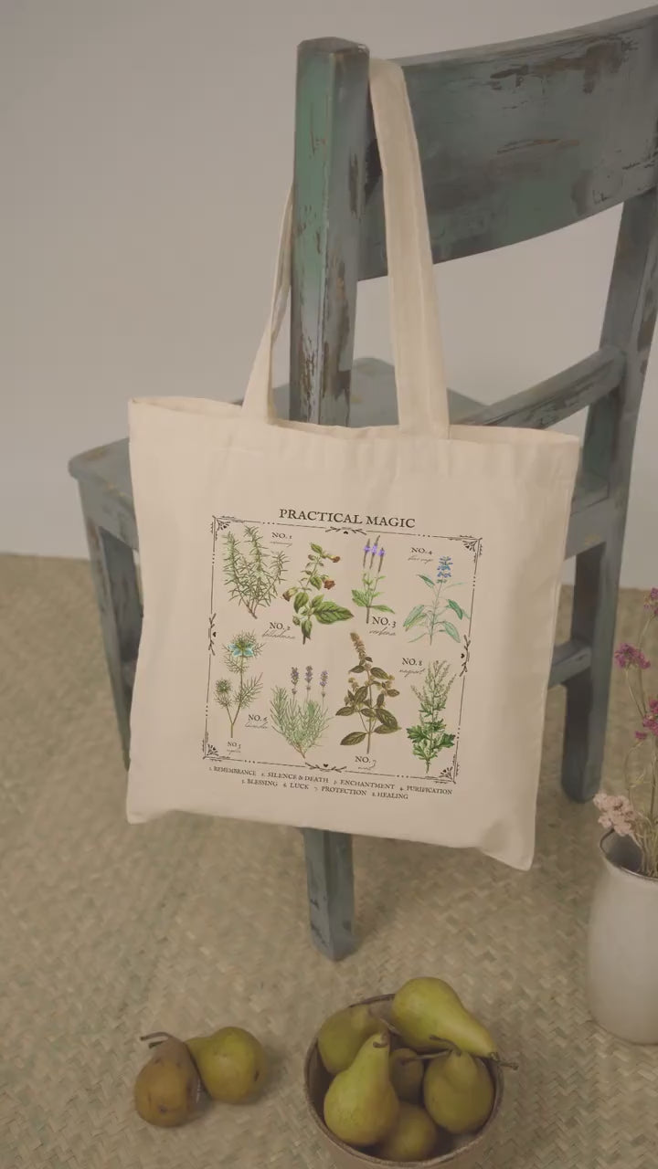 Practical Magic Flower Herb Chart Botanical Wild Flower Tote Bag * Owens Sisters Apothecary * Salt Lavender Rosemary * Midnight Margaritas