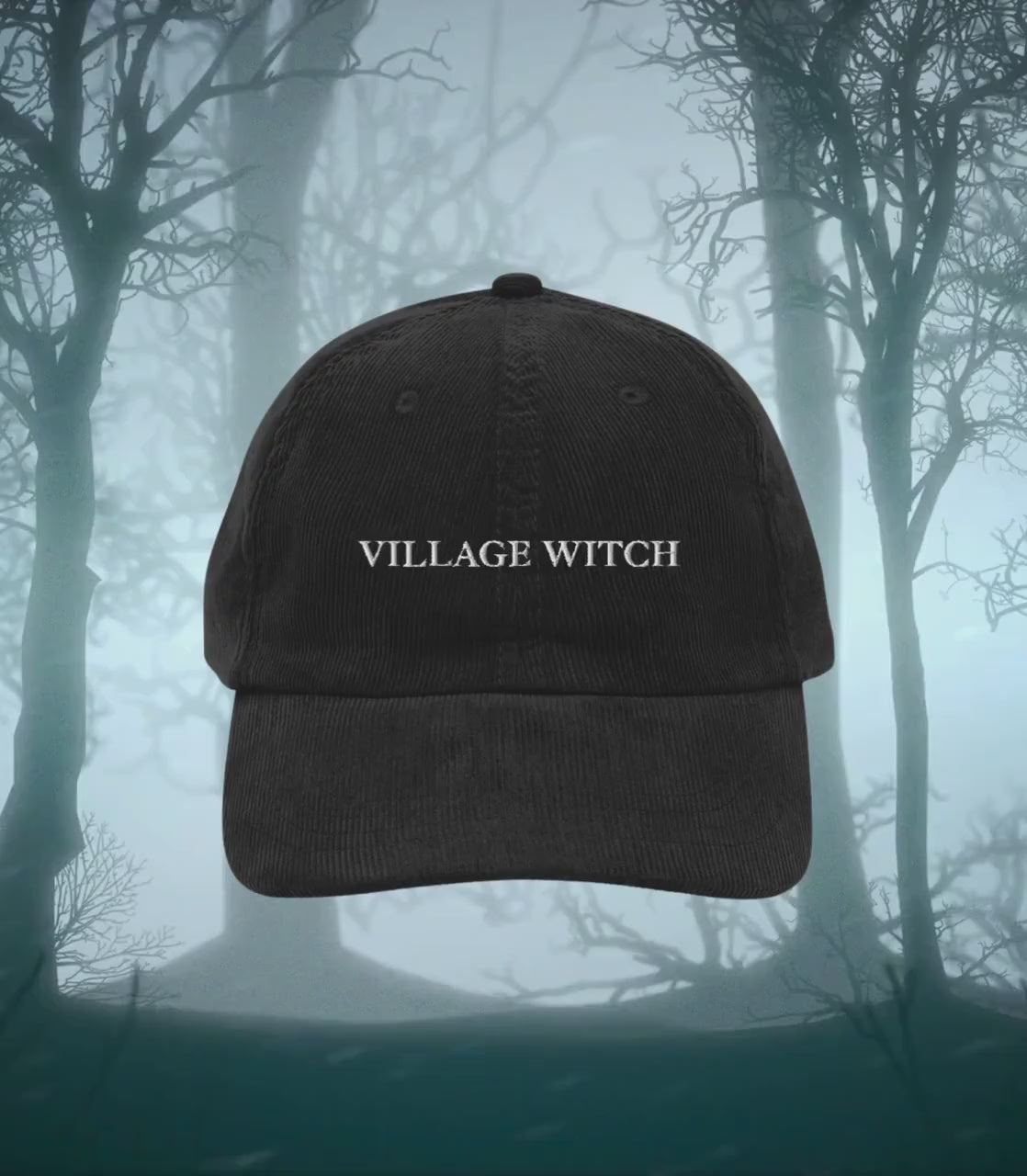 Village Witch Embroidered Corduroy Dad Hat * Halloween Costume Salem Girls Trip Spooky Witchy Wicca Gothic Aesthetic Trucker Cap