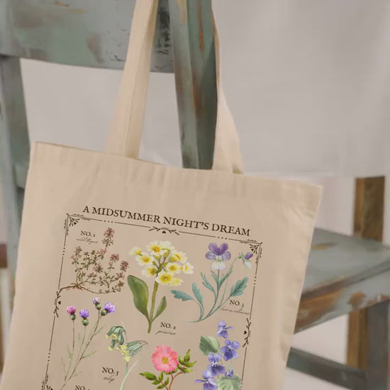 Shakespeare Midsummer Night's Dream Flower Chart Herbology Floral Tote Book Bag * Bookish Bookworm Gift * Poet Literature Shirt