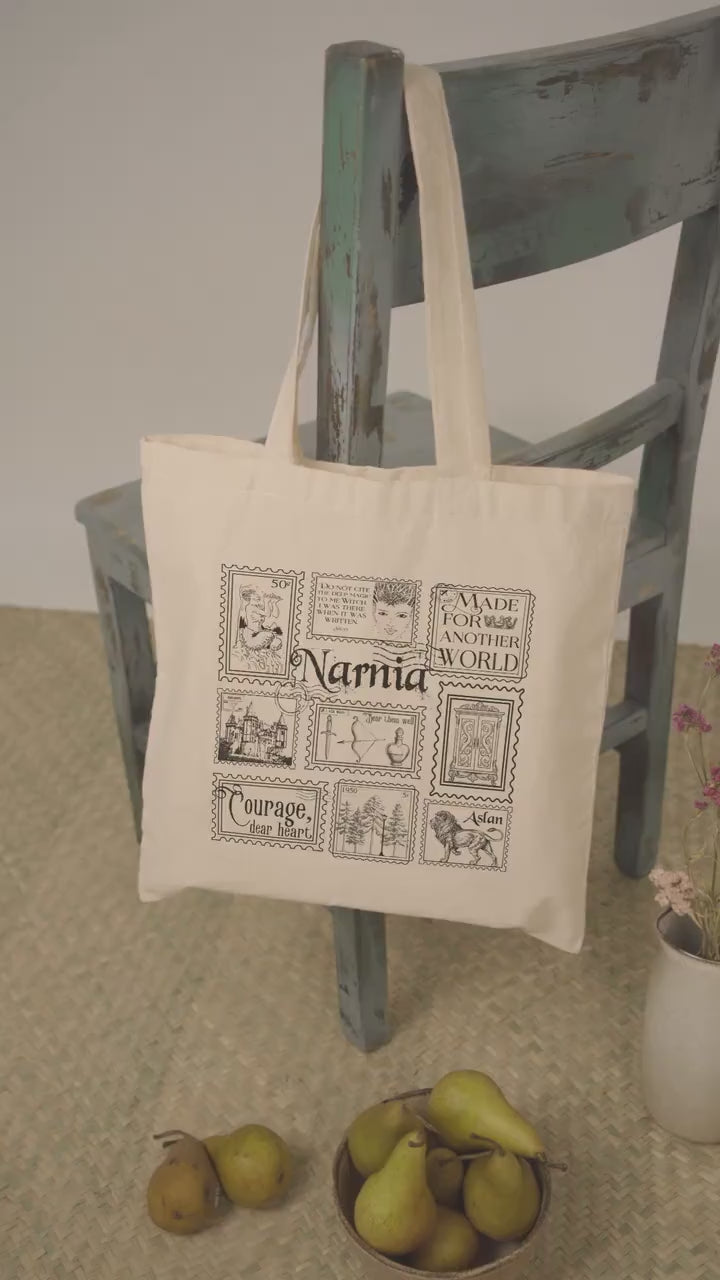 Narnia Stamp Collection Canvas Tote Bag * Lion Witch Wardrobe CS Lewis Greetings from Narnia Postcard Book Fandom Merch Bookish Teacher Gift