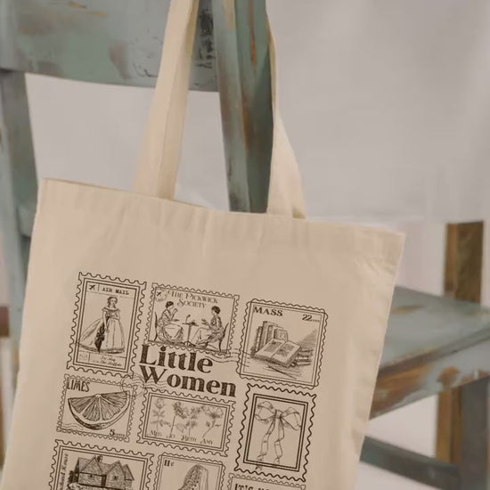 Little Women Literary Stamp Collection Tote Bag * Cottagecore March Sisters Meg Jo Beth Amy * Greetings from Book Fandom Merch Bookish Gift