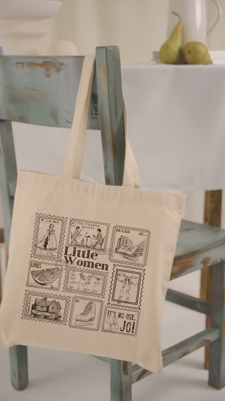 Little Women Literary Stamp Collection Tote Bag * Cottagecore March Sisters Meg Jo Beth Amy * Greetings from Book Fandom Merch Bookish Gift