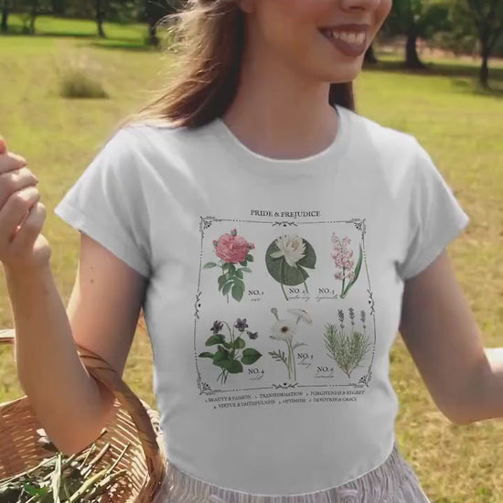 Jane Austen Pride and Prejudice flower chart tee shirt * Poetry Literature Bookish Book Merch Lover Christmas Gift Ideas mr darcy pemberley